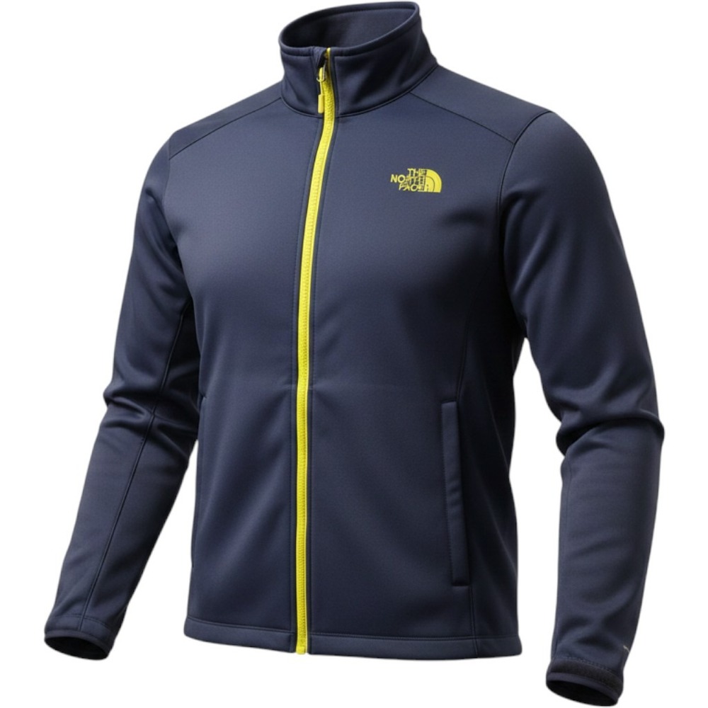The North Face Softshell Jacket Mens Med Navy Blue Yellow Full Zip Fleece Lined
